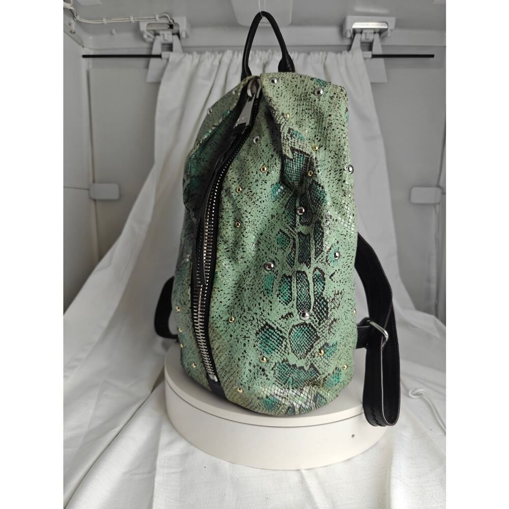 AIMEE KESTENBERG Backpack purse mint green Reptile print  black pebbled leather - Picture 7 of 16